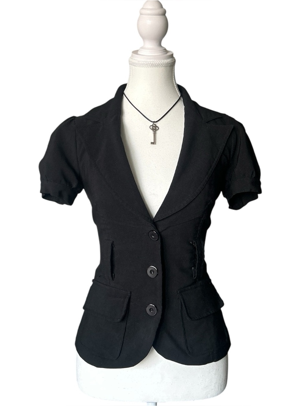 Y2K Office Siren “Seductions” Plain Black Button-up Blouse